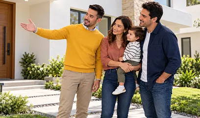 una familia visitando su nueva casa que ha comprado con el Crédito Hipotecario con Banco Pichincha