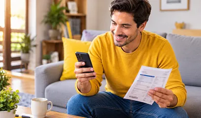Hombre pagando sus servicios básicos con Banca Móvil
