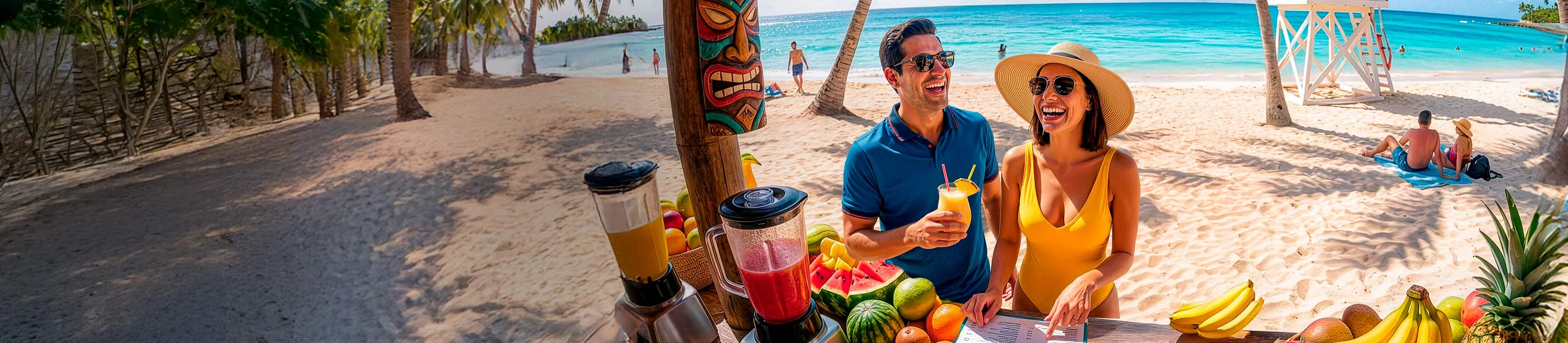 Pareja de vacaciones en la playa.