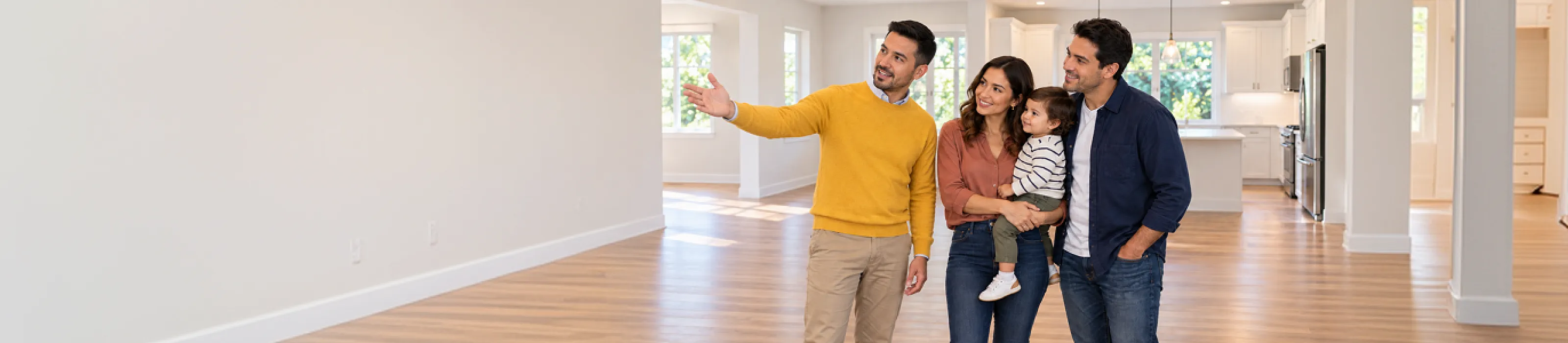 Una familia conociendo su nueva casa que adquirió a través del Crédito Hipotecario de Banco Pichincha