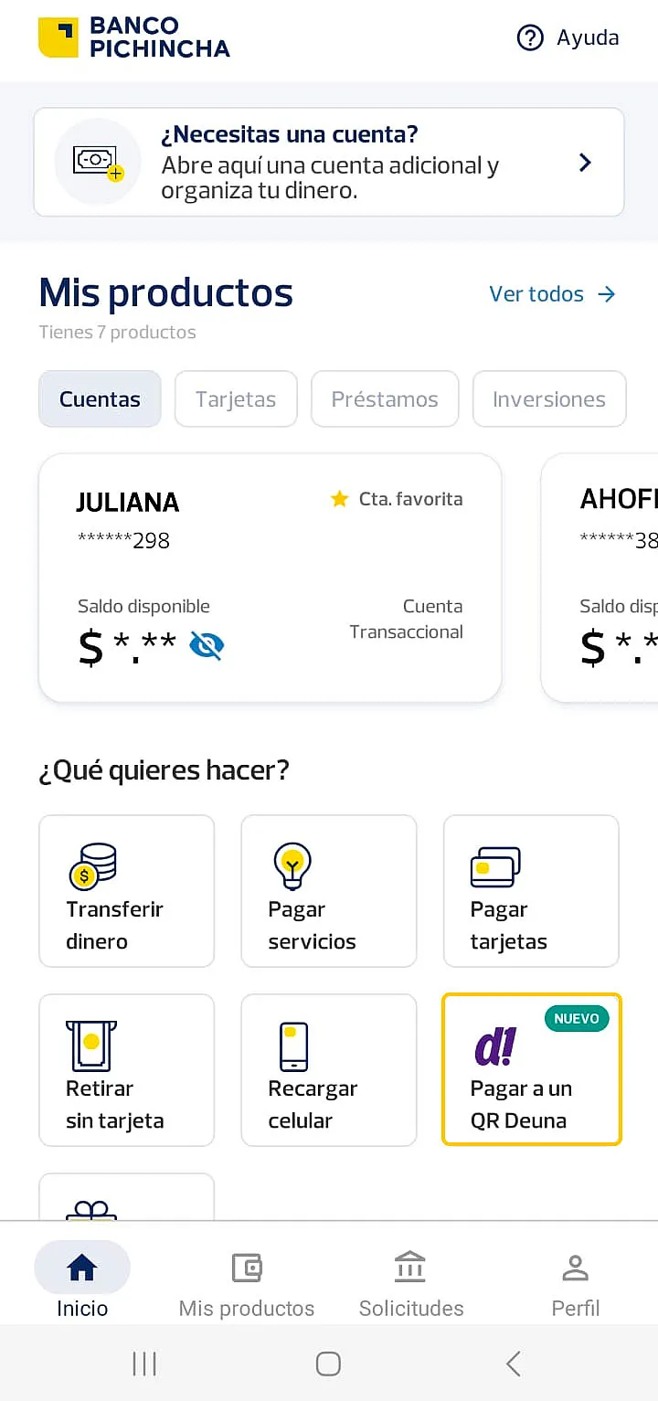 Opción de pago a QR Deuna! en Banca Móvil Opción de pago a QR Deuna! en Banca Móvil