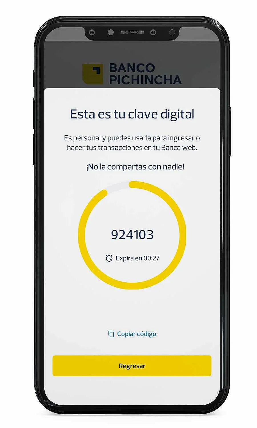 Clave Digital en Banca Móvil: paso dos Segundo paso para obtener la clave Digital en Banca Móvil de Banco Pichincha